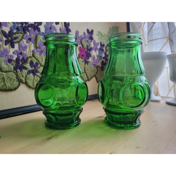 2- Wheaton Glass Bullseye Green Jars Canisters - Picture 2 of 6
